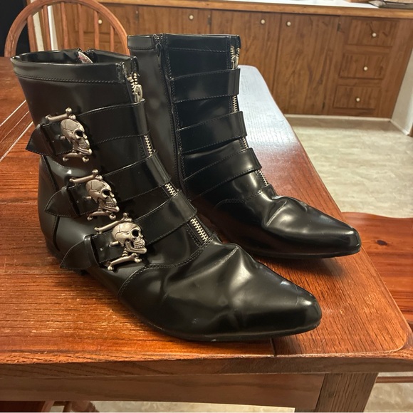 Demonia Brogue 06 Ankle Boot Men’s 12 Unisex Black Nappa Faux Leather Skulls - Picture 5 of 15